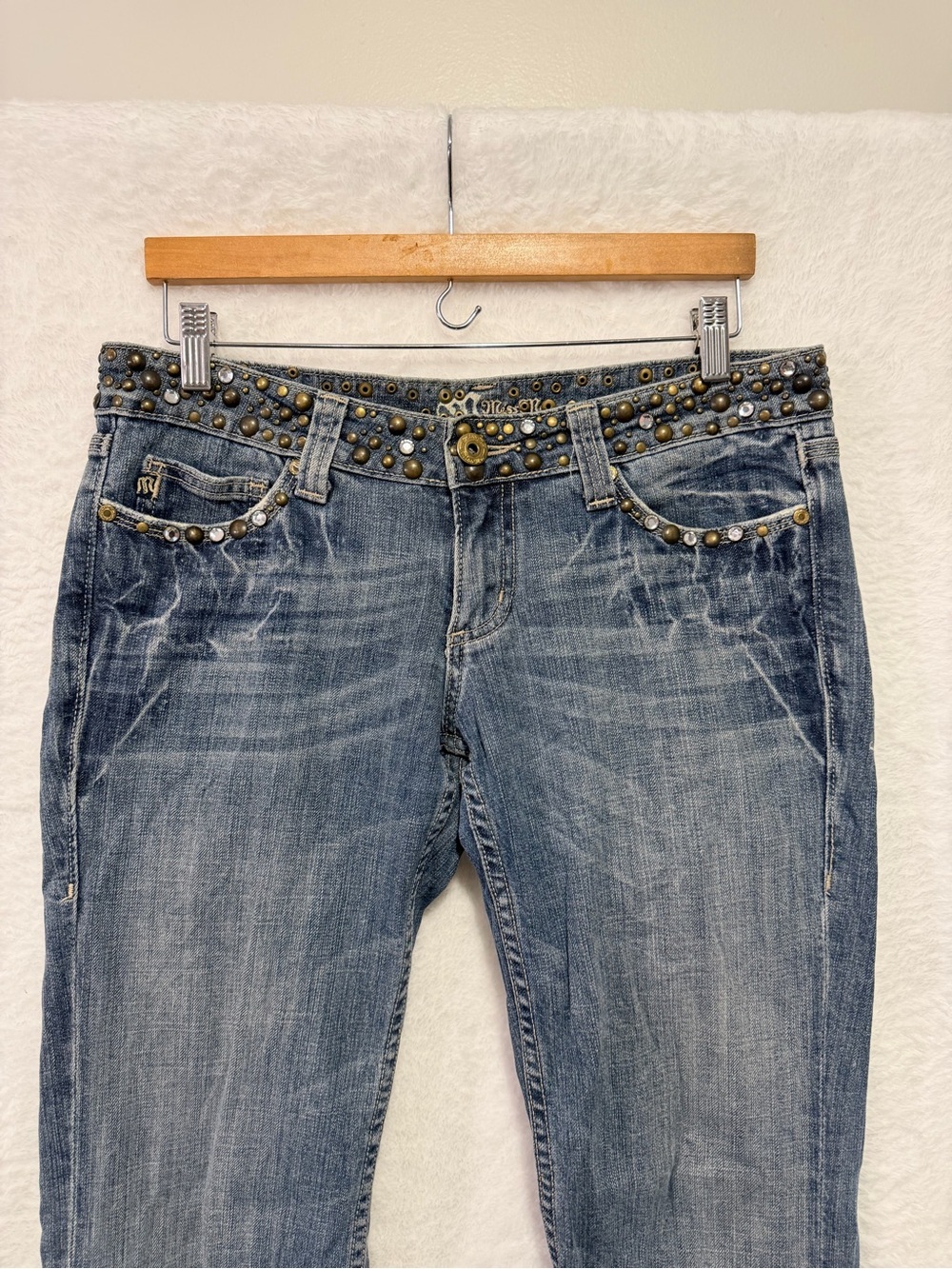 Miss Me Jeans Womens Size 30 Vintage Y2K Bootcut Studded Embellished Low Rise